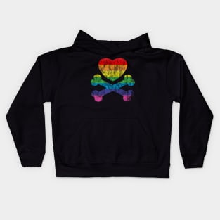 gay rainbow heart and crossbones Kids Hoodie